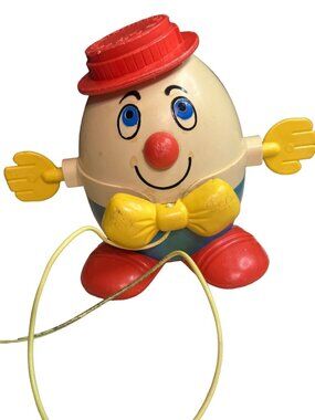 Vintage Fisher Price Humpty Dumpty Pull Toy 736 With Working Pulling Cord